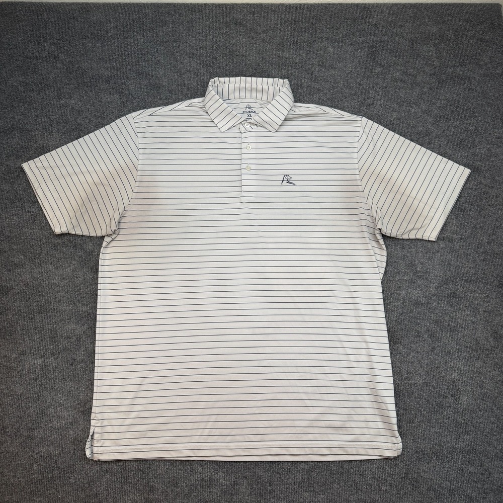 Rhoback Polo Shirt Mens XL Blue White Stripe Golf Athletic Performance *Flawed*